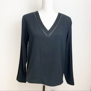 rag & bone v neck top with braided details and satin inserts